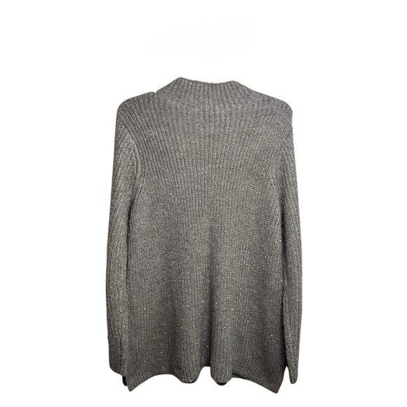 Chico’s Tonal Shine Sweater Size 1 Medium Taupe Tan Metallic Sequins Pullover - Picture 4 of 9